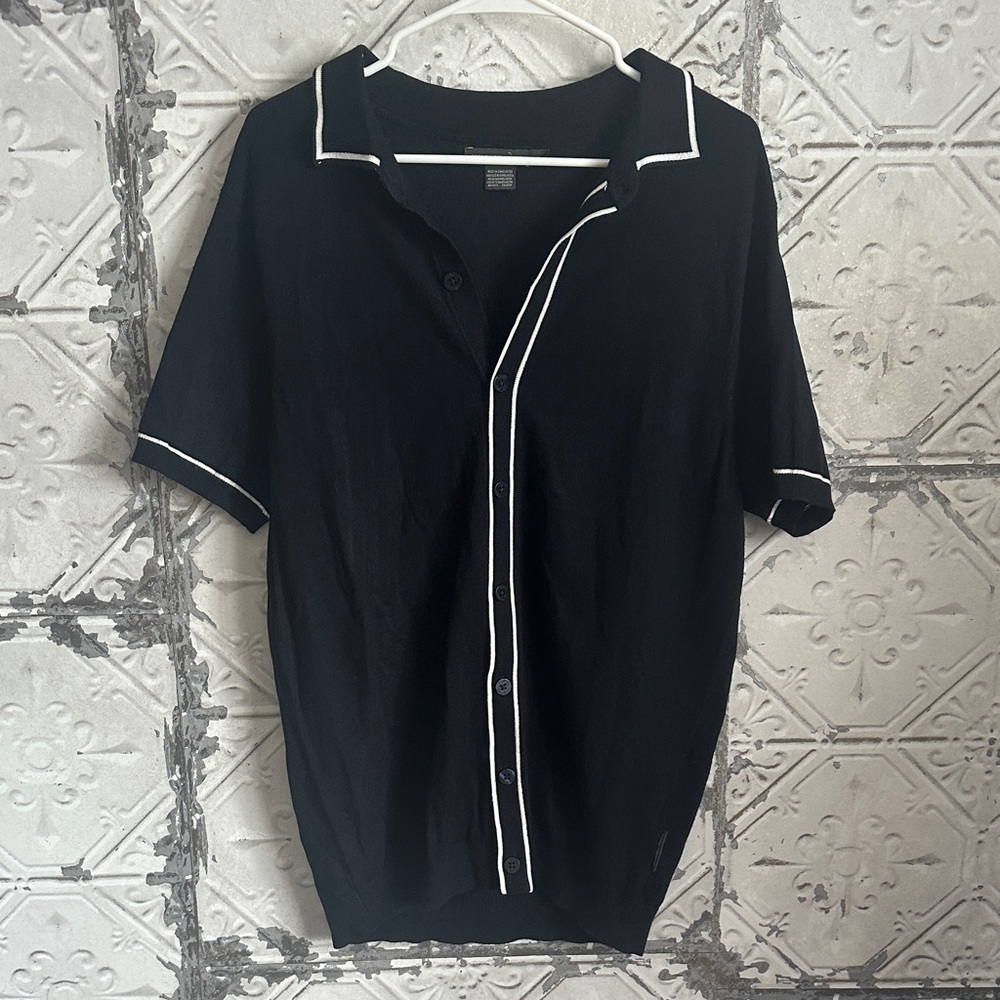 French Connection dark navy button down Shirt with White Trim